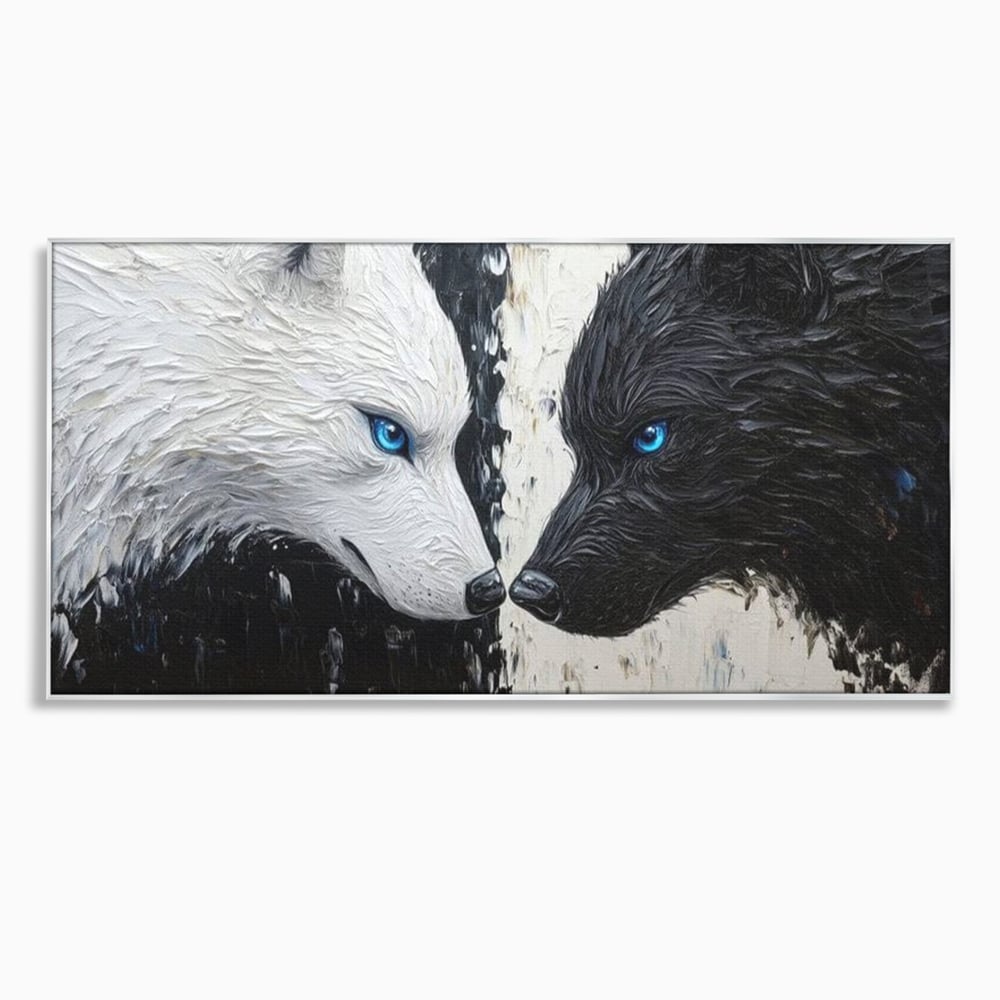 Tablou canvas cu tablou canvas cu doi lupi, in rama de aluminiu argintiu